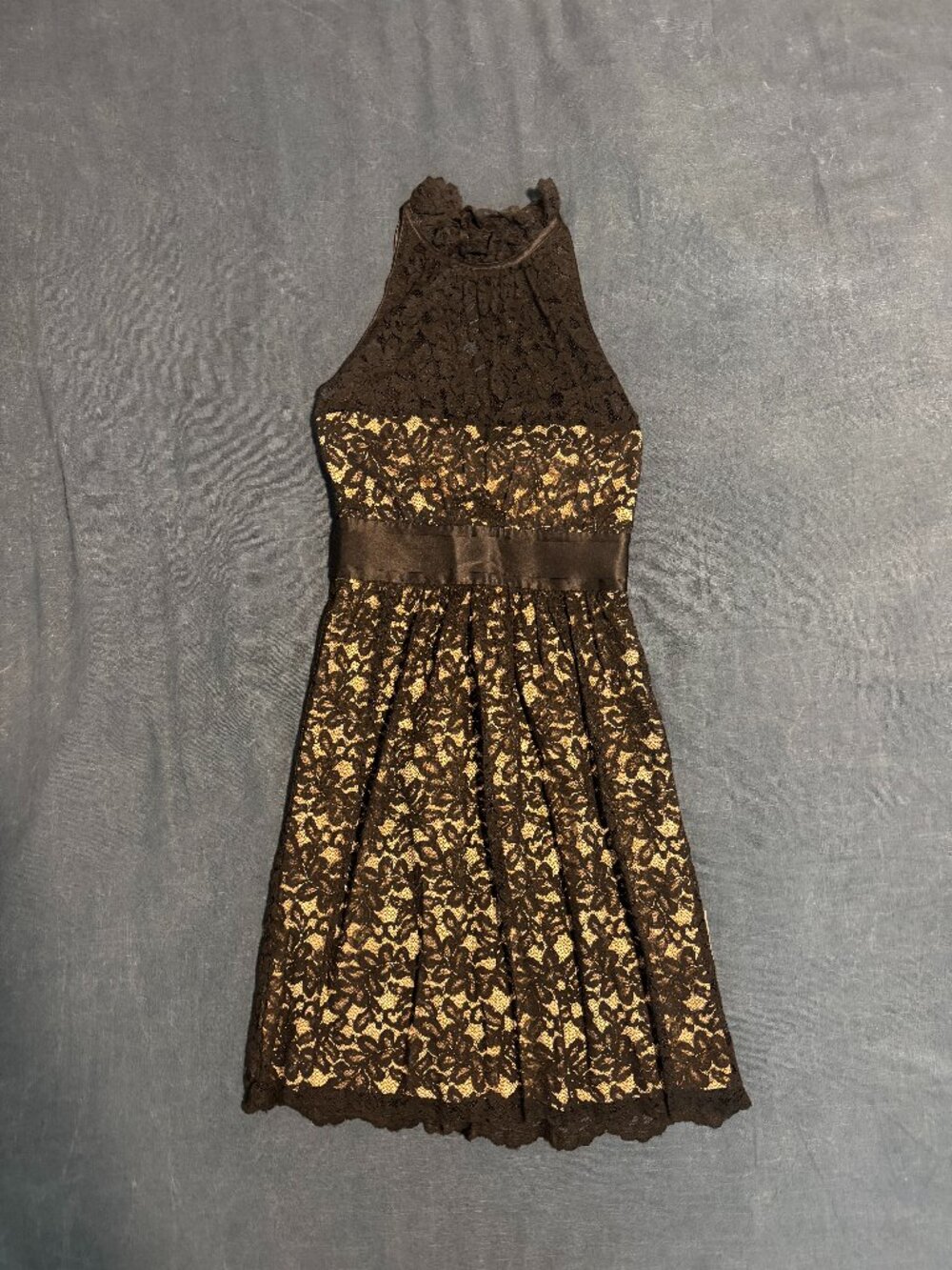 Banana Republic Black Lace Halter Fit & Flare Cocktail Dress Nude Lining Size 0